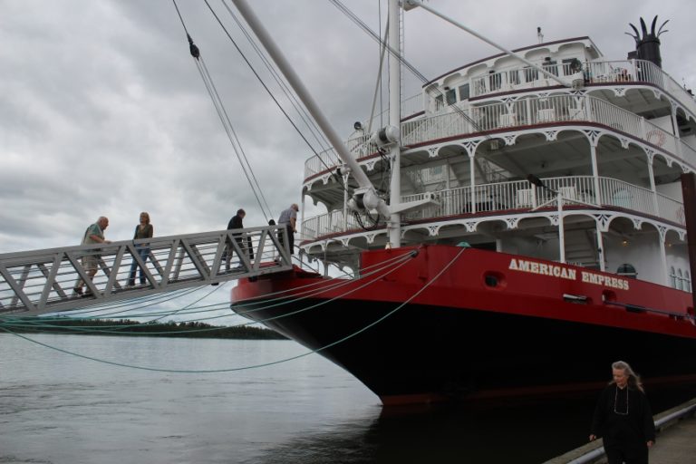 Doug Flanagan/Post-Record 
 Passengers walk onto the American Empress riverboat at the Parker&#039;s Landing Marina in Washougal on Wednesday, June 8.
