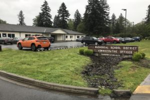 A sign welcomes visitors to the Washougal School District's administrative offices in Washougal in 2021. (Doug Flanagan/Post-Record files)