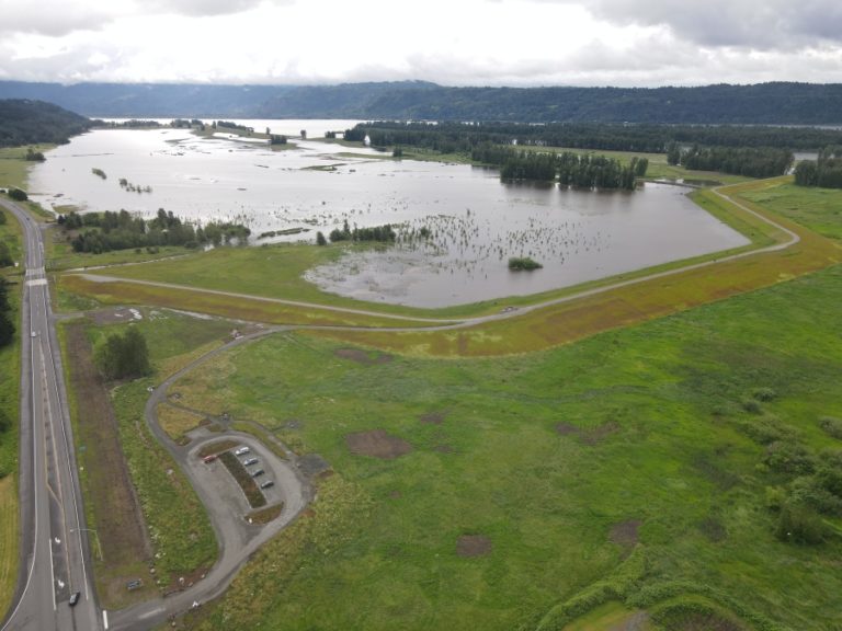 An aerial view of the Steigerwald Lake National Refuge near Washougal shows flooding in June 2022.