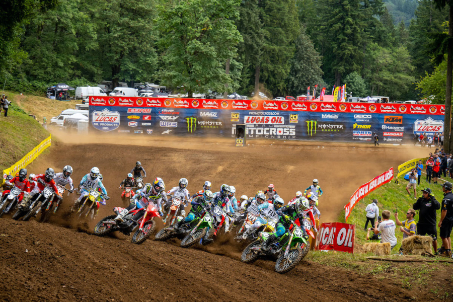 Motocross riders participate in the Lucas Oil Pro Motocross Championship's 2022 Washougal National 250 class event, held Saturday, July 23, 2022, at Washougal Motocross Park.  Team Honda HRC rider and championship point leader Jett Lawrence won the race for his seventh victory of the season. "I just got lucky on that one," he said in a news release. "I didn't quite have that pace, so I just focused on trying to get a flow. I just kept an eye on Hunter (Lawrence) at that point. It's nice to get another win, but I definitely wasn't at my best today." (Contributed photo courtesy of Align Media)