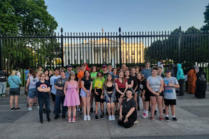 Washougal middle-schoolers gather in front of the White House in Washington, D.C., during Jemtegaard Middle School history teacher Scott Rainey's annual East Coast trip in August 2022. (Contributed photo courtesy of Scott Rainey)