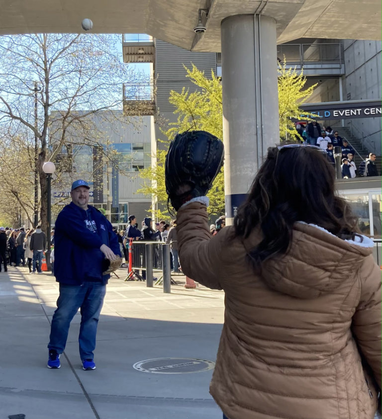 Contributed photo courtesy John Scukanec 
 Washougal resident John Scukanec plays catch outside of T-Mobile Park in Seattle earlier this year.