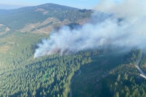 The Nakia Creek Fire, located near Larch Mountain, about 15 miles northeast of Washougal, had burned 250 acres and was 10% contained as of Tuesday, Oct. 11, 2022.  Photo courtesy of the Washington State Department of Natural Resources)