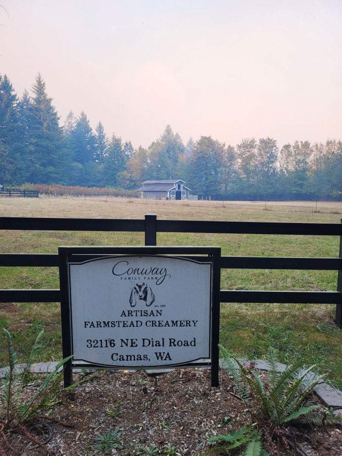 Wildfire smoke from the Nakia Creek Fire is visible from the Conway Family Farm in Camas on Sunday, Oct. 16, 2022.