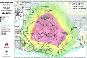 The most recent evacuation map, released at 8:30 p.m. Sunday, Oct. 16, shows nearly all of Camas-Washougal residents are now in Level 1 
