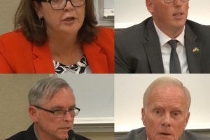 Candidates running for Washington's 17th legislative district, in positions 1 and 2 include (clockwise from upper left): Democratic Position 1 candidate Terri Niles, Republican Position 1 candidate Kevin Waters, Republican Position 2 incumbent Rep. Paul Harris and Democratic Position 2 candidate Joe Kear. (Screenshots from Oct. 3, 2022 League of Women Voters candidate forum in Camas)