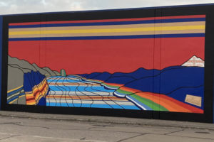 Washougal artist Travis London's mural on the Pendleton Woolen Mills building in Washougal features patterns from Pendleton's blankets and scenes of the Columbia River Gorge. (Contributed photo courtesy of Travis London)