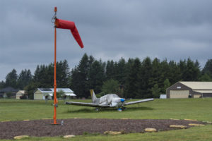 A single-engine aircraft is seen here, tied down at Grove Field Airport, on May 22, 2019. (Photo courtesy of The Columbian files)