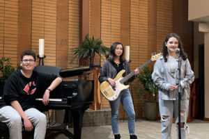 Enspire Arts' 2022-23 arts ambassadors and scholarship recipients (from left to right) Jacob Crabtree, Bianca Flores and Keilene Brown gather for rehearsal on Sunday, Jan. 15, 2023. (Photo courtesy of Sarah Lightfoot, Enspire Arts) 