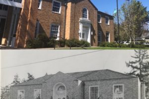 Top: An American flag flies at half-staff outside the Camas Public Library on April 19, 2018. (Kelly Moyer/Post-Record files)
Bottom: The Camas library is pictured in 1940. (Contributed photo courtesy of Camas Public Library)