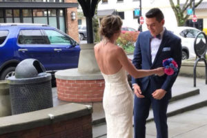 Tami and Nick Calais celebrate their public wedding in downtown Camas during a love-themed First Friday event on Friday, Feb. 2, 2018. (Photo courtesy of Downtown Camas Association)