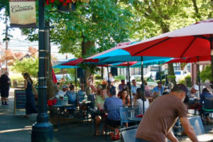 Diners enjoy an outdoor eating "parklet" in front of Nuestra Mesa on Northeast Fourth Avenue in downtown Camas during the summer of 2022. (Contributed photo by Maddy Lochner, courtesy of Nuestra Mesa)