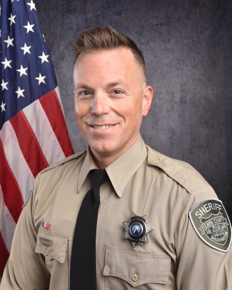 Deputy Drew Kennison, a 14-year veteran of the Clark County Sheriff's Office, was seriously injured in a crash along Washougal River Road in Skamania County on Wednesday, Feb. 22, 2023.