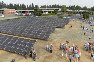 The Port of Camas-Washougal is partnering with Clark Public Utilities to construct an 800-megawatt solar grid at its industrial park, similar to CPU's first solar project at its Orchards solar project (pictured) in Vancouver. (Contributed photos courtesy of Clark Public Utilities, Port of Camas-Washougal)