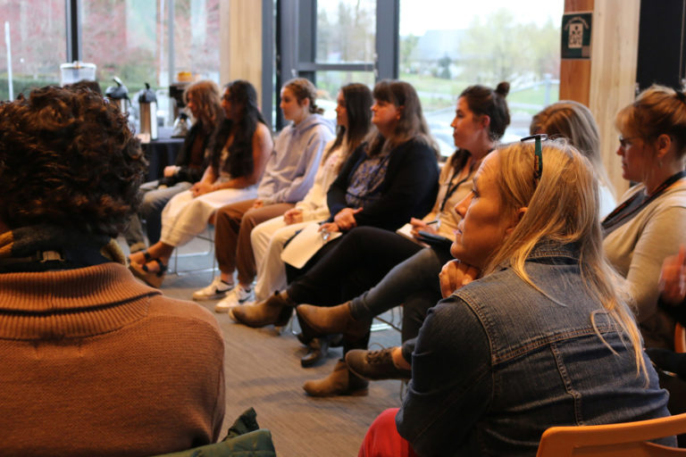 Members of The School Superintendents Association&#039;s Innovative Districts Empowering All Learners cohort participants listen to Washougal High School students discuss the ways that student voice influences school culture, policy and programs on Tuesday, March 28.