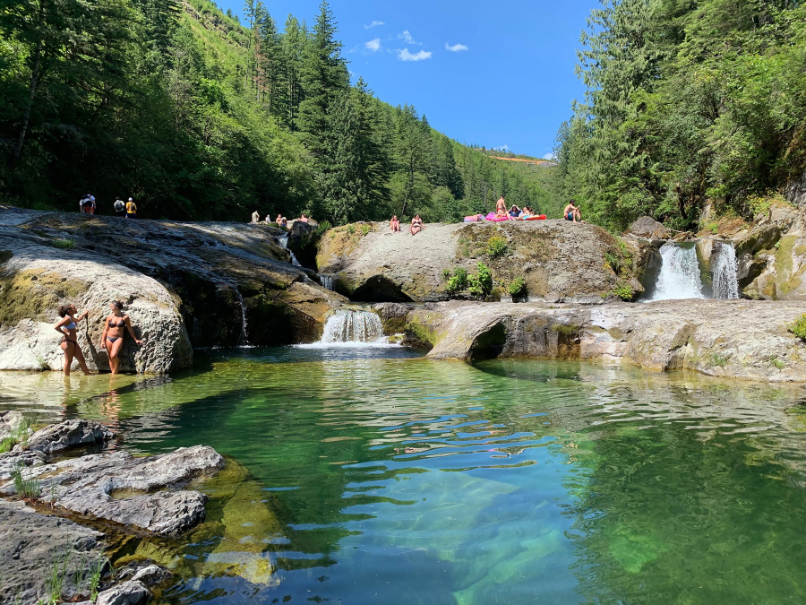 Recreationists enjoy Naked Falls on the Washougal River in 2019.