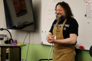 Washougal artist John Furniss talks to middle-school students about career paths during Jemtegaard Middle School's Career Day event on Wednesday, April 19, 2023. (Contributed photos courtesy of Washougal School District)