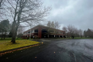 Kelly Moyer/Post-Record 
 A vacant, 115,000-square-foot building sits on the former UL campus in Camas on Monday, April 17, 2023.