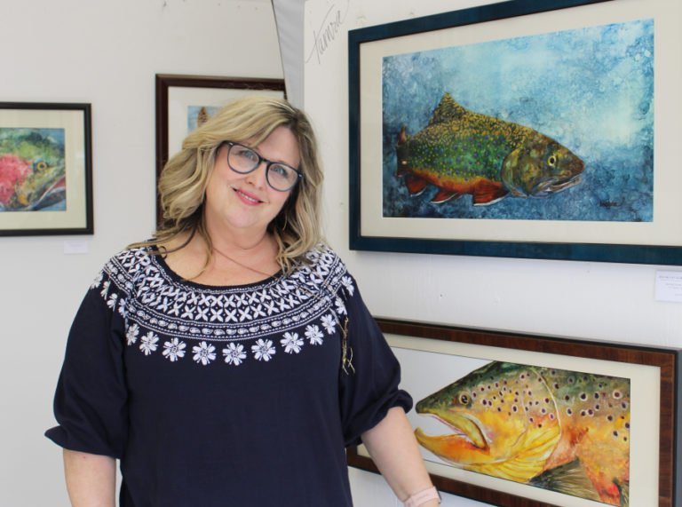Artist Tamra Sheline shows her nature-inspired watercolors at 411 Art Collective in downtown Camas, on Friday, May 5, 2023.