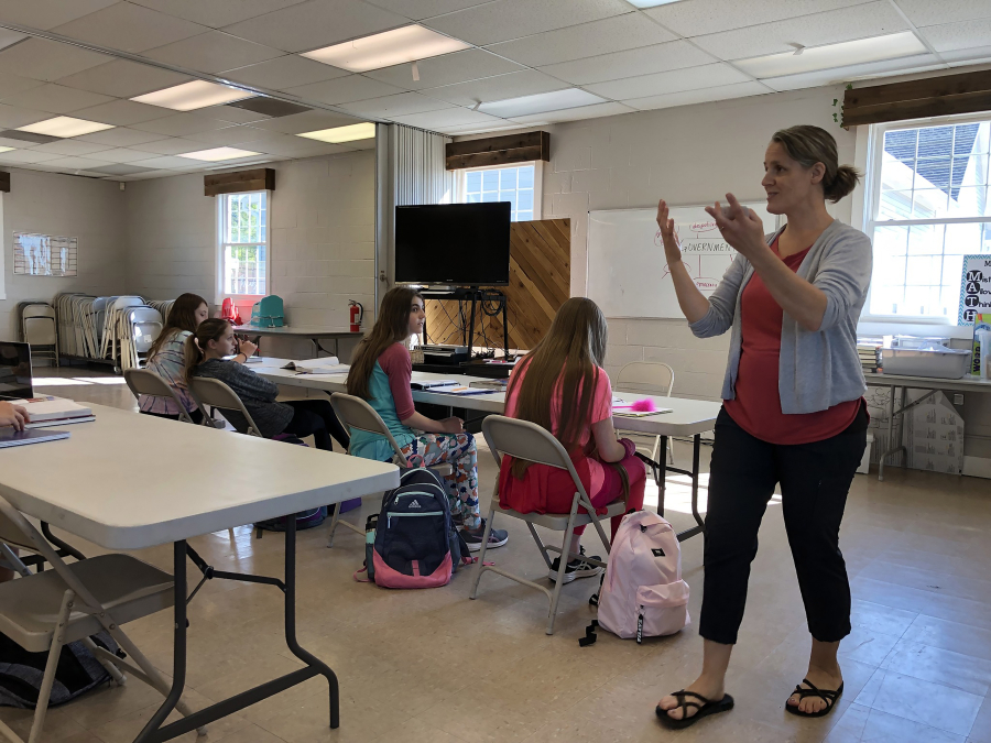 Contributed photo courtesy Erika Sagert 
 Hope Learning Center teacher Trisha Fyfe teaches a physics class at Hockinson Community Church in 2022.