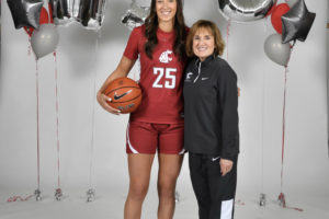 2019 Washougal High School graduate Beyonce Bea (left) stands with Washington State University women's basketball coach Kamie Ethridge in May 2023. Bea, who has played basketball for the University of Idaho Vandals for the past four years, will join the Cougars' women's basketball team for the 2023-24 season. (Contributed photo courtesy of Beyonce Bea)