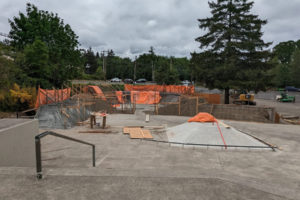 A construction crew works on the Riverside Bowl Skatepark in Camas on Friday, May 21, 2023. (Contributed photo courtesy of Tim Laidlaw)