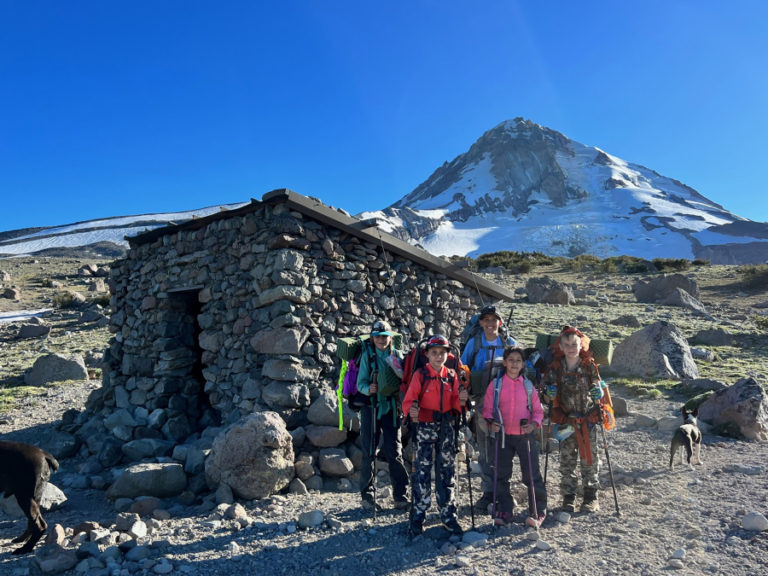 Washougal residents (left to right) Lilliana Lavasseur, Enzo Lavasseur, Katya Firstenburg, Ryder Firstenburg and Sawyer Firstenburg gather on the Timberline Trail on Mount Hood in Oregon in July 2023.