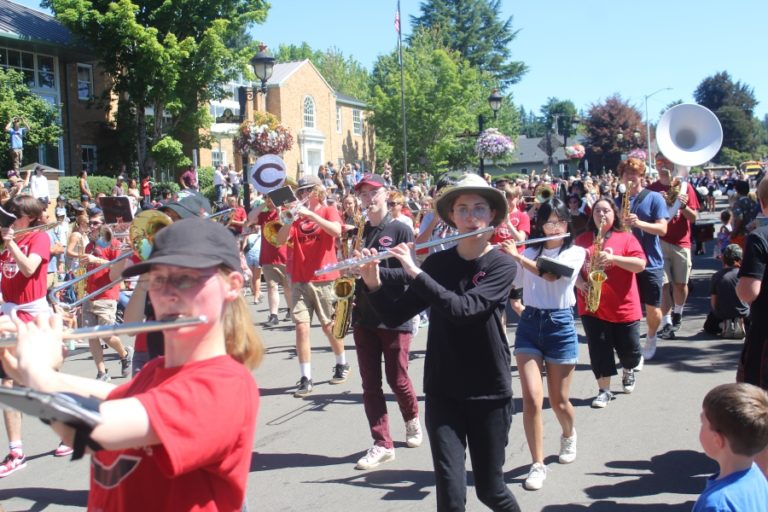 Doug Flanagan/Post-Record 
 Competitors participate in the bathtub race event during the Camas Days event in downtown Camas on Saturday, July 22.