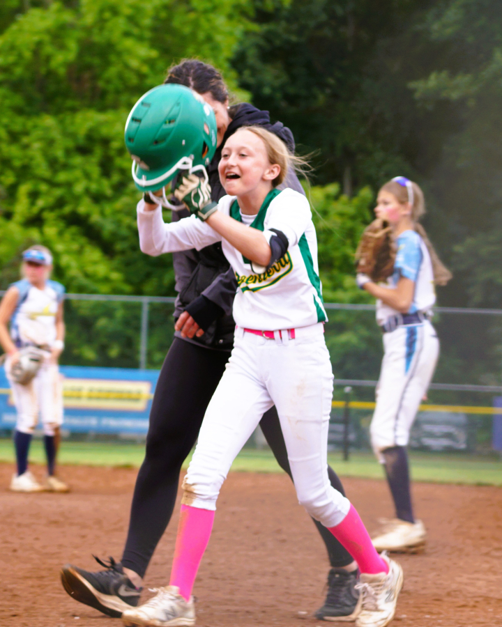 Greenberry Lady A's 12UA player Samantha Greene celebrates during a game earlier this year.