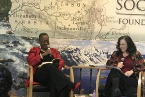 Washougal resident Donna Sinclair (right) and former United States Forest Service forest supervisor Gloria Brown talk about their book, 