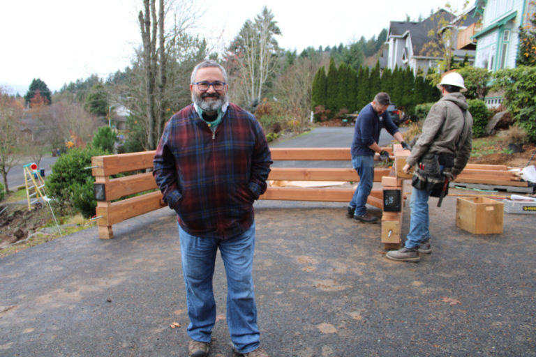Randal Friedman stands near the solar canopy being constructed in the front yard of his Camas home, Monday, Nov. 18, 2019. Friedman, a longtime Rotary Club volunteer, is hoping voters will elect him to be Camas' mayor during the Nov. 7 general election.