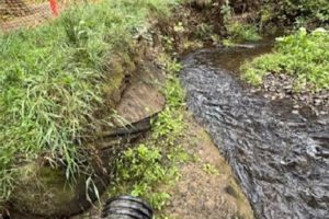 A 40-foot section of the Gibbons Creek bank lost 2 feet due to erosion over the past year, as shown in September 2023. (Contributed photo courtesy city of Washougal)