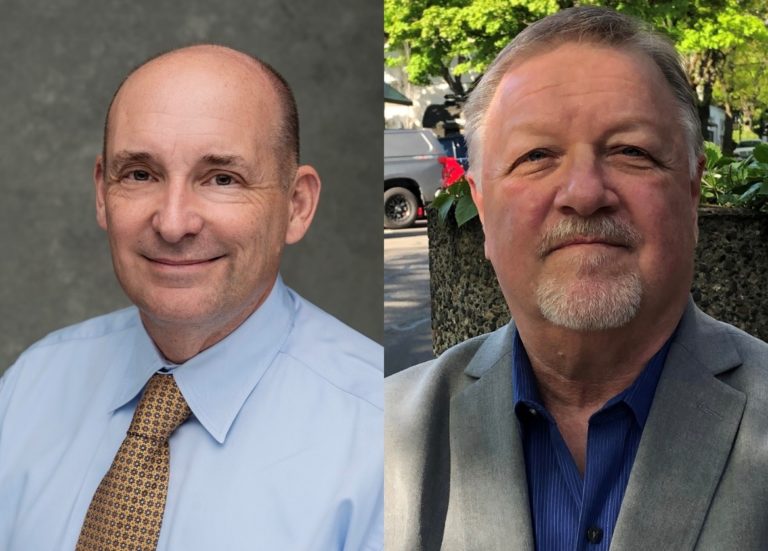 Camas City Councilman John Nohr (left) and his opponent, Gary Perman, (right) are vying for the Council's Ward 1, Position 1 seat in the Nov. 7, 2023, General and Special Election.