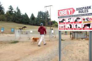 Visitors enter the DOGPAW-managed IKE Memorial Dog Park in Vancouver, on Saturday, Sept. 23, 2023. A majority of the nearly 700 people who responded to an online city of Camas survey in October 2023, said they would like to have an off-leash dog park in Camas. (Kelly Moyer/Post-Record files)