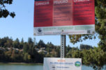 A sign warns visitors to Lacamas Lake that the lake is experiencing a toxic algal bloom, Sept. 23, 2022. (Kelly Moyer/Post-Record files)