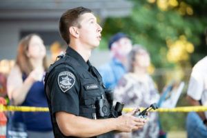 Washougal Police Officer Treavor Claudson flies a drone earlier this year. (Contributed photo courtesy Washougal Police Department)