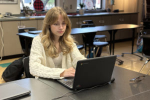 Washougal High School senior Gabby McCormick accesses the YouScience online program on Monday, Dec. 18, 2023. McCormick has used the program to confirm her choice of career path and find out more information about what she needs to do in order to become an interior designer. (Contributed photos courtesy of the Washougal School District)