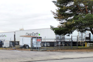 Clean Earth trucks sit in the parking lot of the Burlington Environmental site at the Camas-Washougal industrial park, Friday, Jan. 12, 2024. (Doug Flanagan/Post-Record)