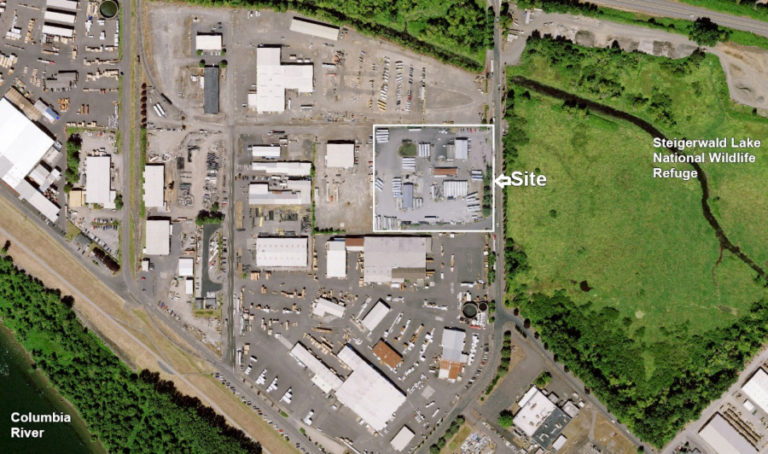 Contributed illustration courtesy of Washington State Department of Ecology 
 A map shows where Burlington Environmental, LLC, is located in relation to the Steigerwald Lake National Wildlife Refuge, off South 32nd Street in the Camas-Washougal industrial park.