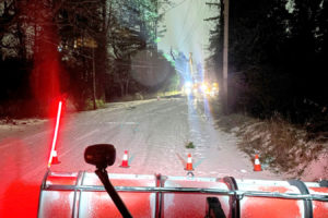 A city of Washougal employee clears snow from a Washougal road In January 2024. (Contributed photo courtesy of the city of Washougal)