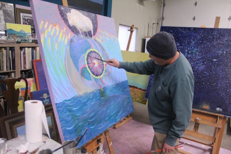 Doug Flanagan/Post-Record 
 Washougal resident David Van Zandt works on a painting at his studio/gallery in rural Washougal on Friday, Jan. 26.