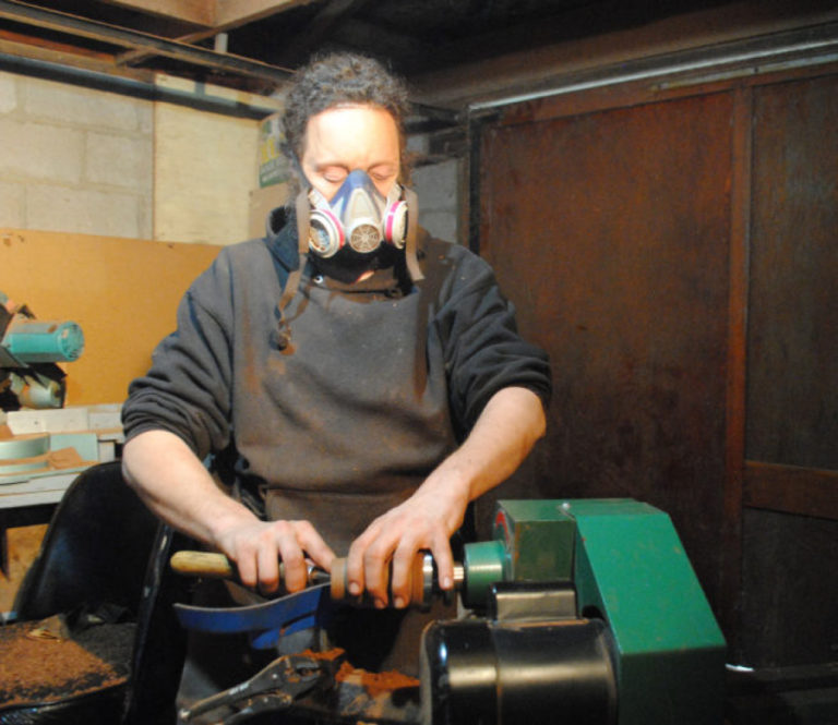 John Furniss at work in his woodshed on Nov. 3, 2018, during the Clark County Open Studios art tour.