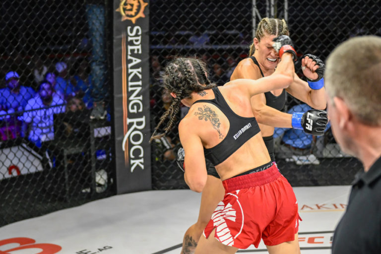 Mihaela Keller-Loss competes against Nejra Repp in her professional mixed martial arts debut, held in El Paso, Texas, Aug.
