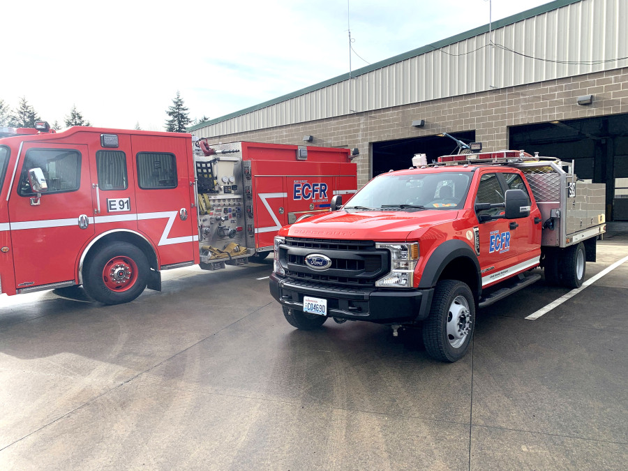 Fire vehicles sit outside East County Fire and Rescue Station 91, located near Grove Field airport, north of Camas' city limits, in 2020. (Contributed photo courtesy of East County Fire and Rescue)