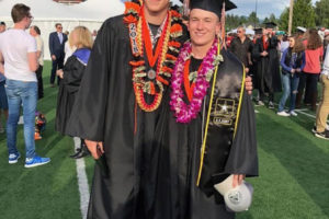 Contributed photo courtesy Max Churchman
Washougal High School graduate Alec Langen (left) poses for a photograph with friend Max Churchman during the school’s graduation ceremony in 2018. (Contributed photo courtesy Max Churchman)