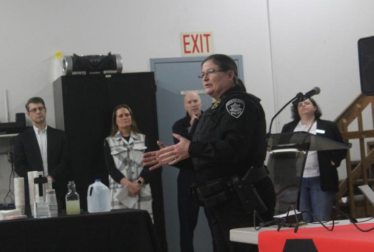 Doug Flanagan/Post-Record
Washougal Police Department Chief Wendi Steinbronn talks during an open house on Thursday, Feb. 22, 2024, at Camas-Washougal Fire Department Station 43, in Washougal. (Doug Flanagan/Post-Record)