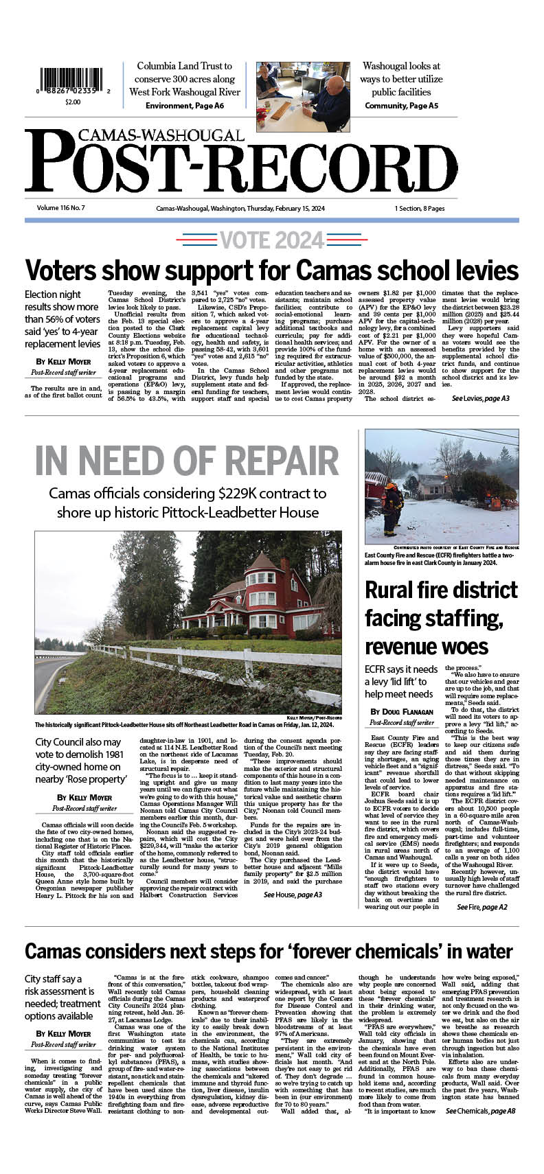 Feb. 15, 2024 Camas Post Record newspaper front page