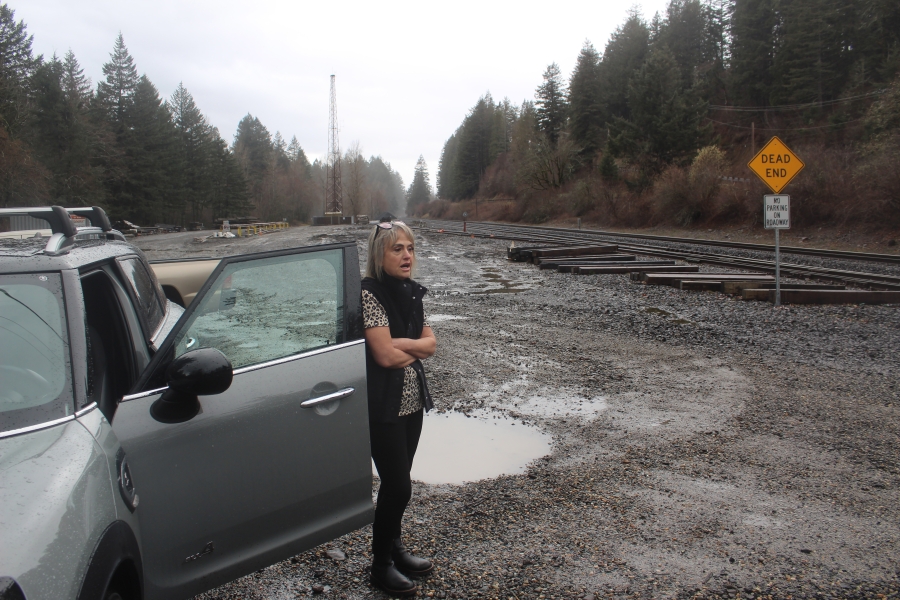 Doug Flanagan/Post-Record
Skamania Landing resident Cindy Schmid-Potter talks about the community’s east railroad crossing on Tuesday, March 12.