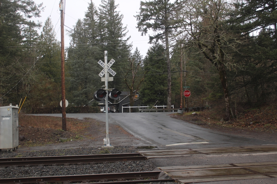 Doug Flanagan/Post-Record 
 Residents say that the west railroad crossing at Skamania Landing (above) is often blocked by trains for up to two hours.