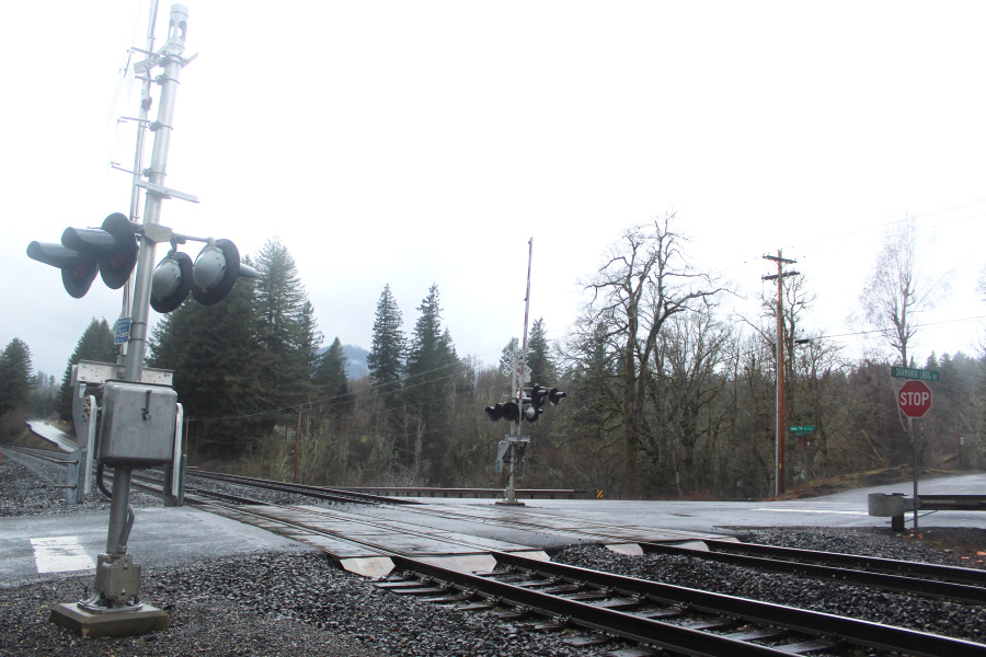 A  railroad crossing at Skamania Landing in Skamania County is pictured March 12, 2024. (Photos by Doug Flanagan/Post-Record)